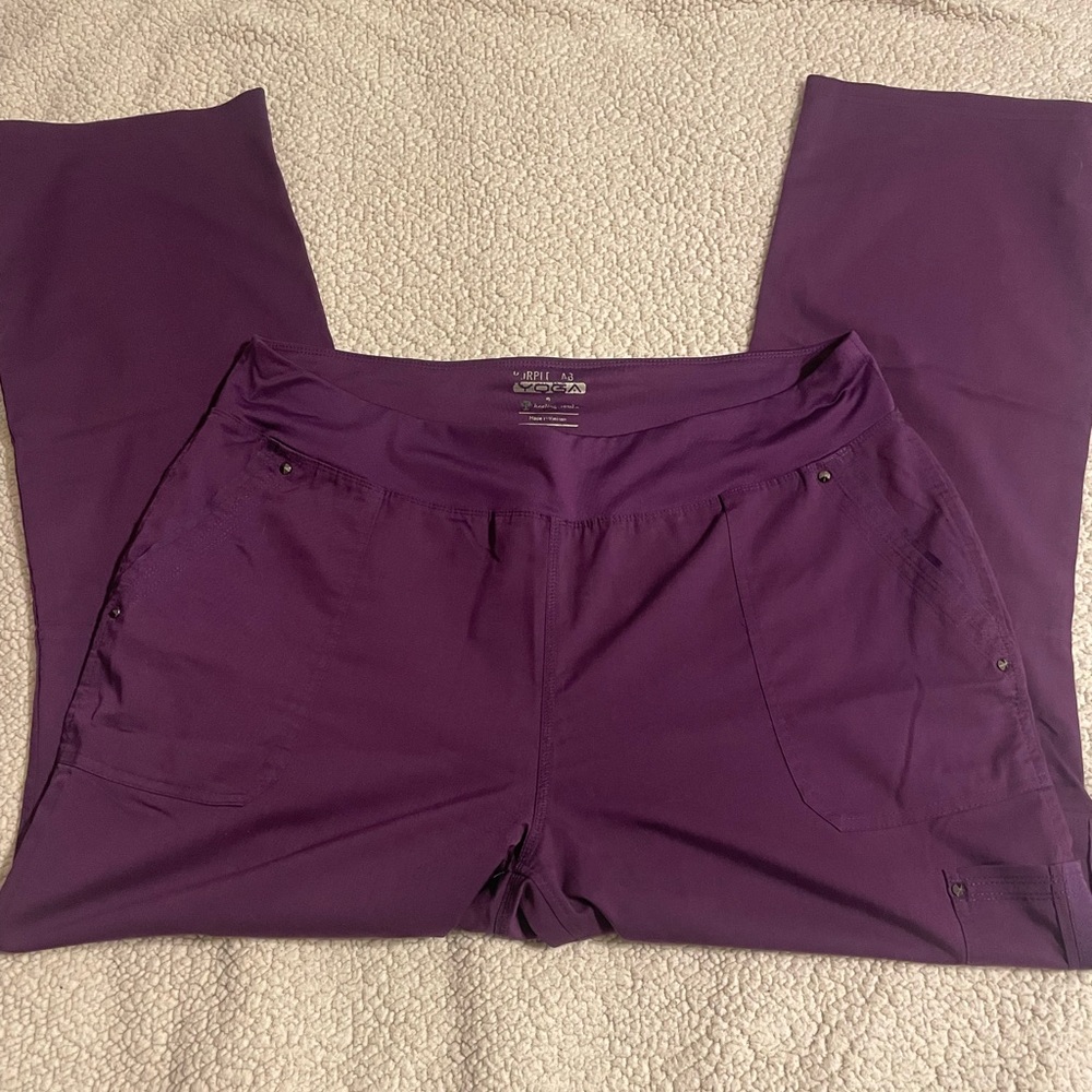 XL Purple label Tori yoga eggplant color scrub pants